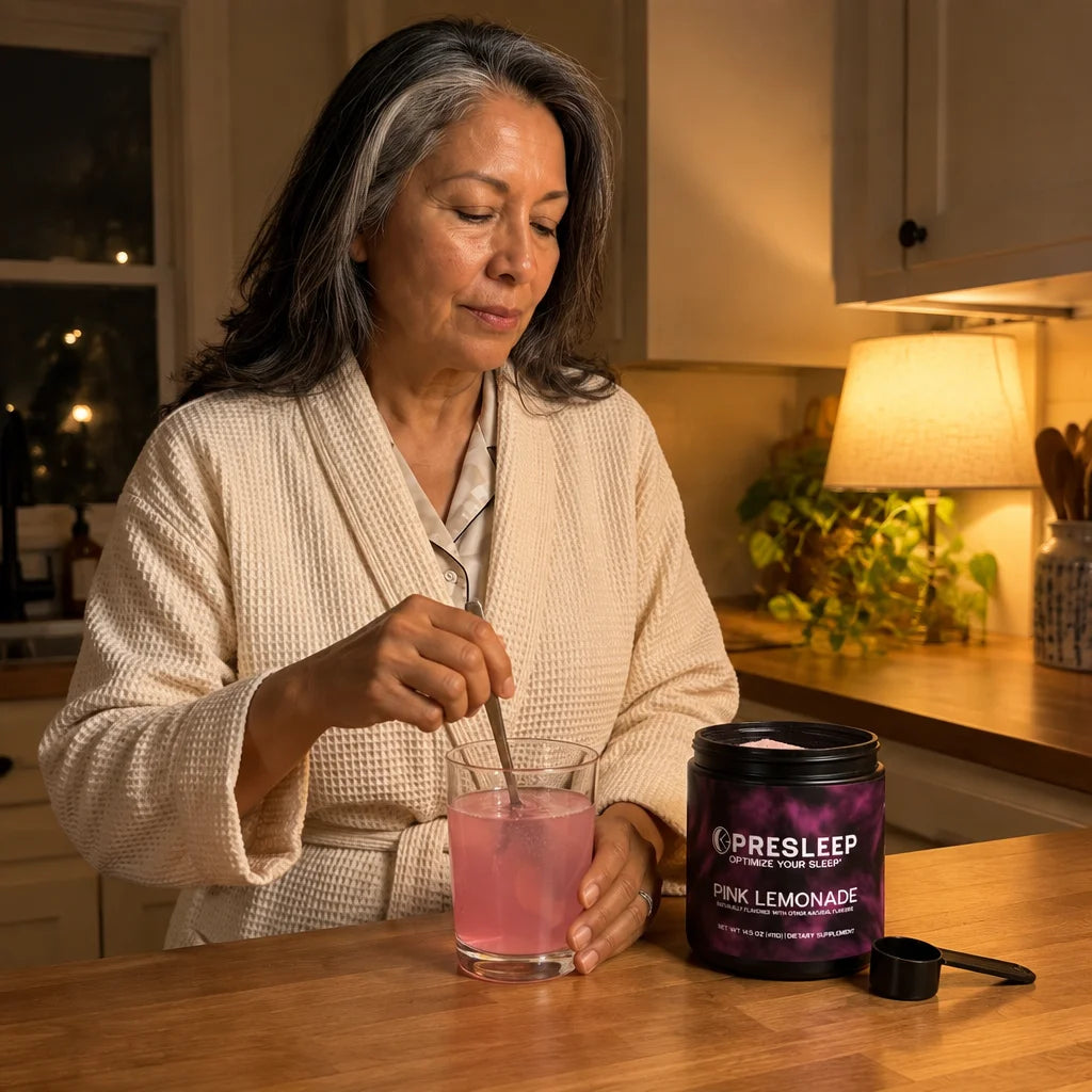 Stirring a scoop of PreSleep into water